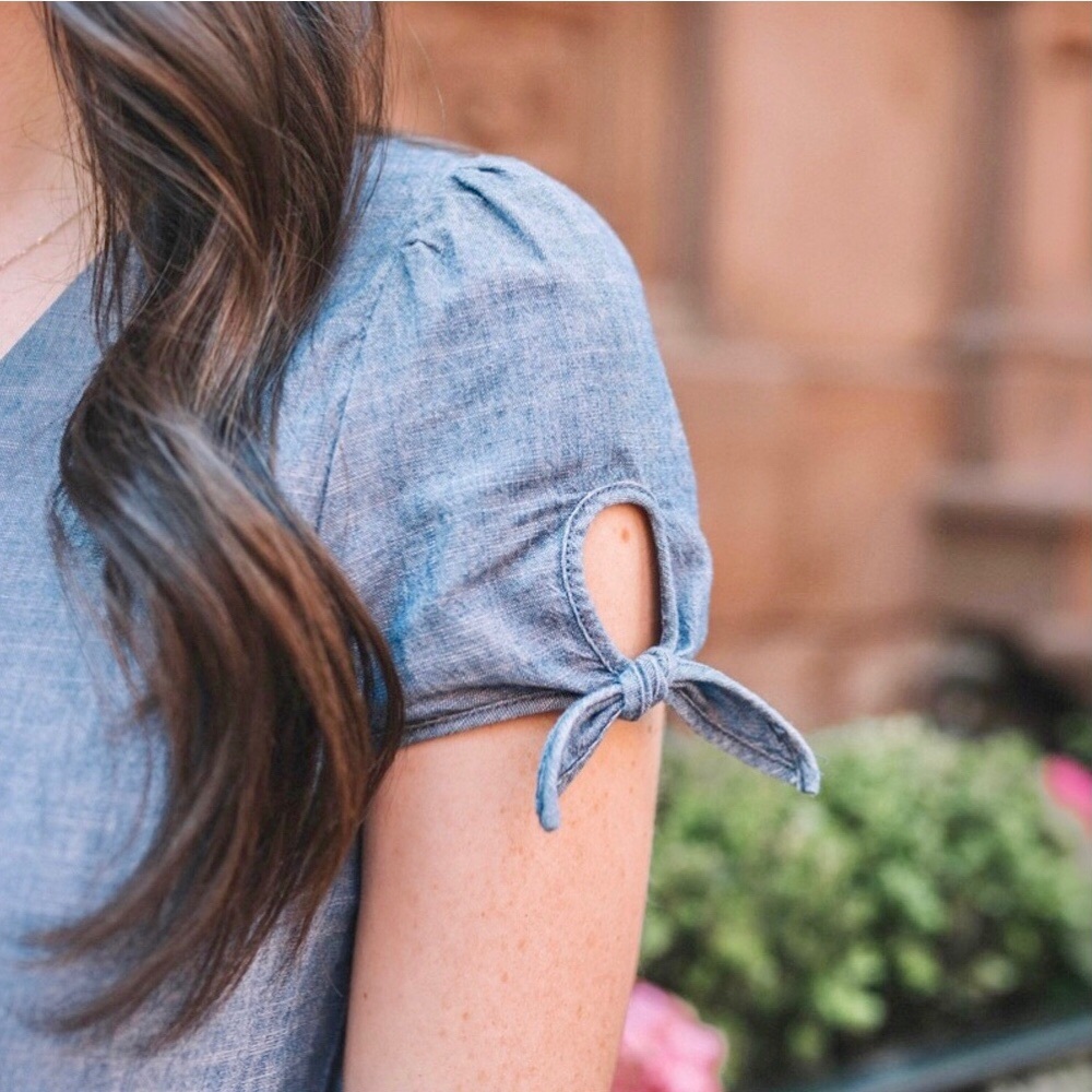 J. Crew Factory Faux Wrap Chambray Dress - Picture 9 of 11